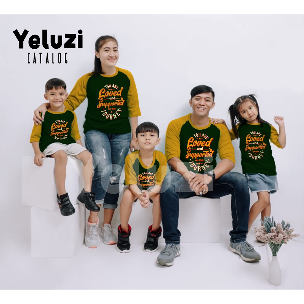 Kaos Raglan Couple Keluarga Love and Journey Hijau Army Kuning Busuk