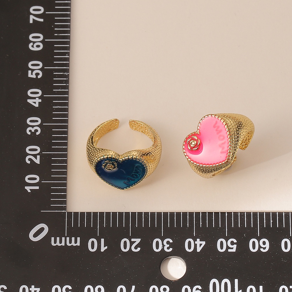 Cincin ornamen berbentuk hati minyak menetes cincin rose bunga IBU Cincin Hari Ibu hadiah untuk ibu