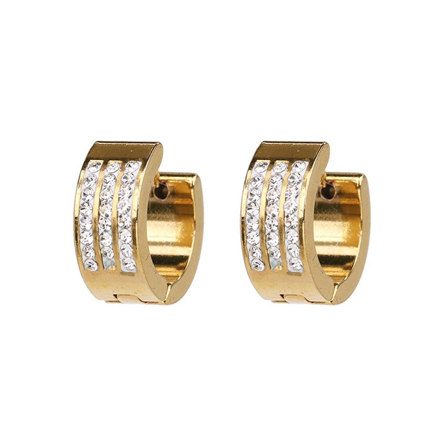 LRC Anting Tusuk Fashion Gold Geometric Circle With Diamond Metal Earrings F33245