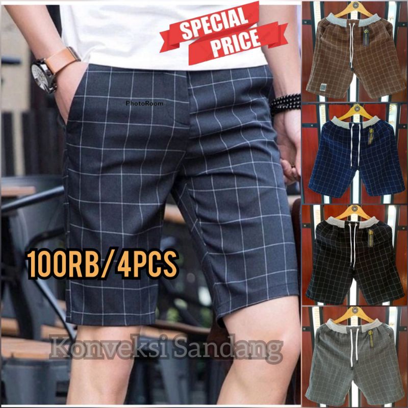 TERLARIS CELANA TARTAN PENDEK CELANA KOTAK KOTAK PRIA RIP KARET COD