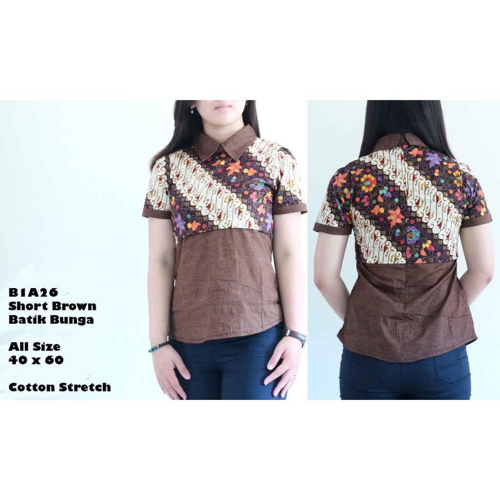 qwq kemeja short brown cewek wanita MIX batik good quality