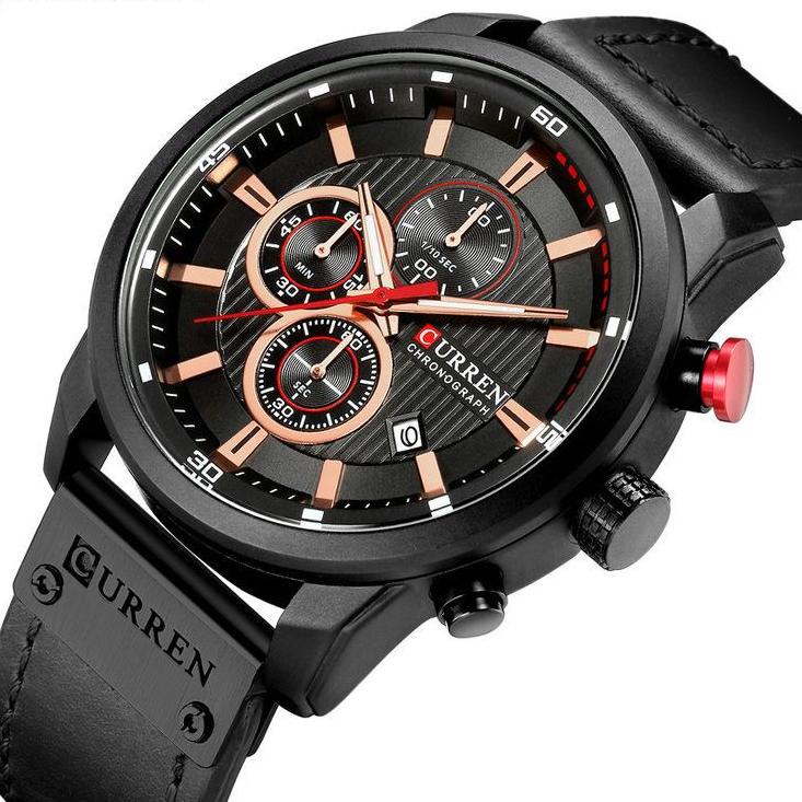Kirim Sekarang 67FSK CURREN 8291 Jam Tangan Pria Analog Tali Kulit Chronograph Aktif CURRENOS 50 Ter