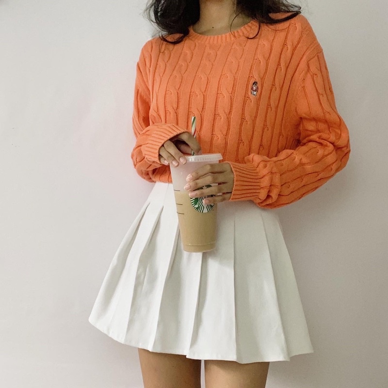 Teenie Weenie Soft Orange Cotton Cable Knitted Sweater