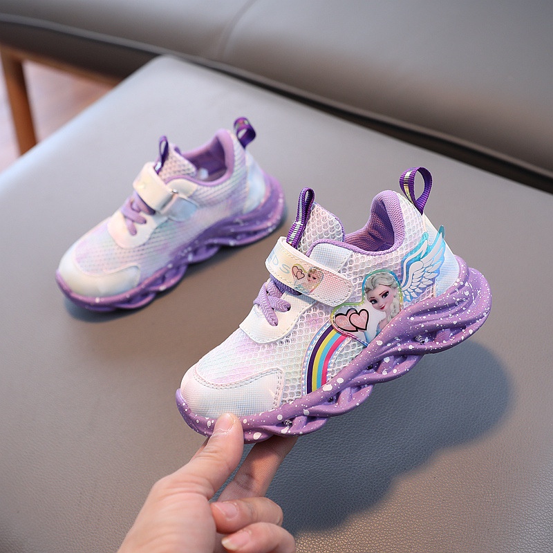 Sepatu Sneakers LED Anak Perempuan Import / Karakter ELSA 2022 / Sepatu Sneakers Anak Frozen