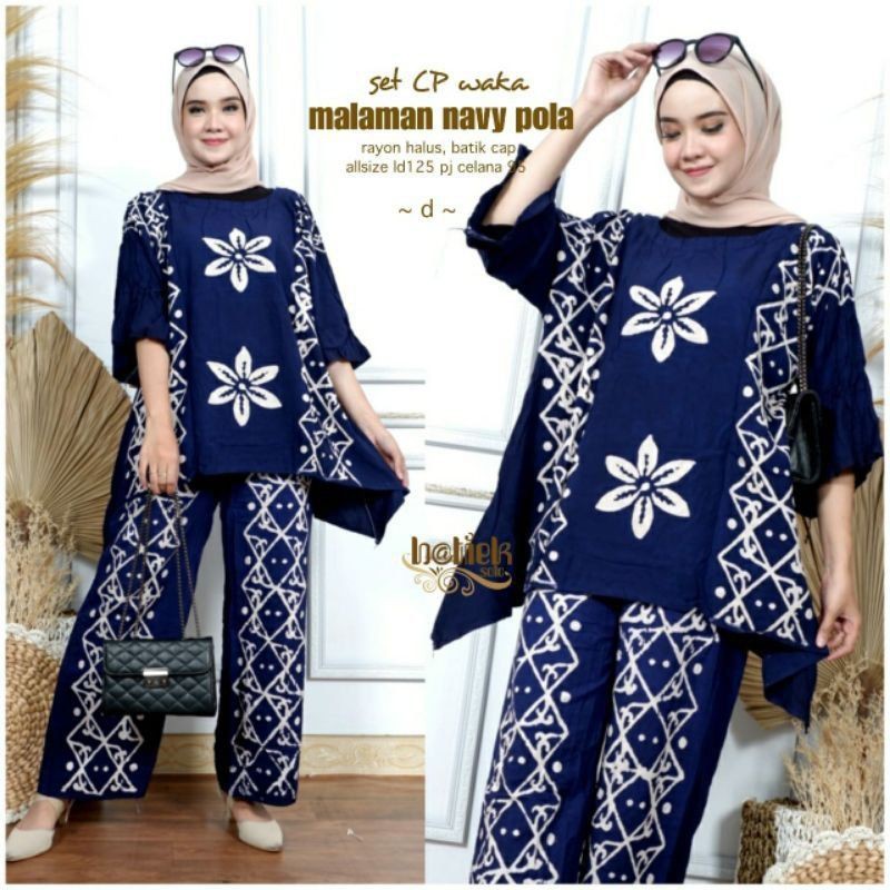 SET CP WAKA MALAMAN NAVY POLA BATIEK / JUMBO / WAKA CAP / SET KULOT JUMBO
