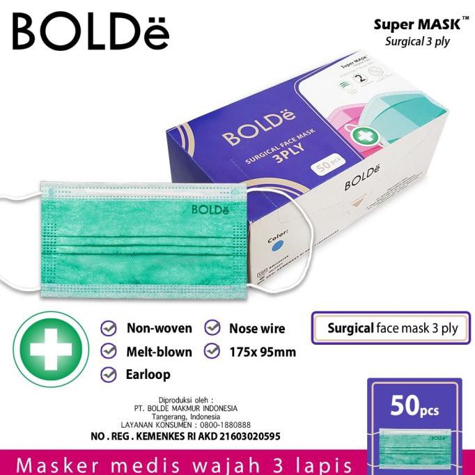 BOLDe Surgical Mask isi 50/Box ( Masker Medis) - Hijau
