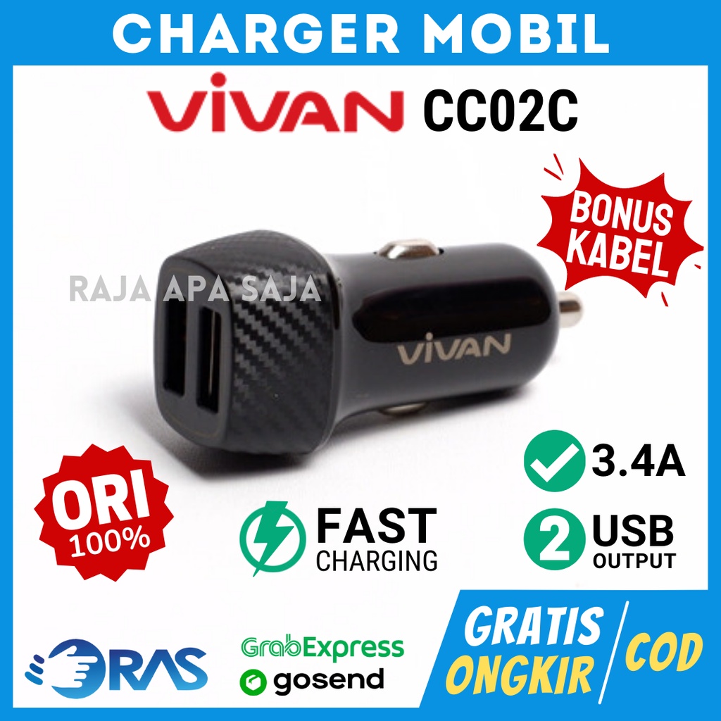 Charger Mobil Fast Charging 3A Vivan - Carger Carjer Casan Mobil Motor 2 USB Port Adapter Adaptor Co
