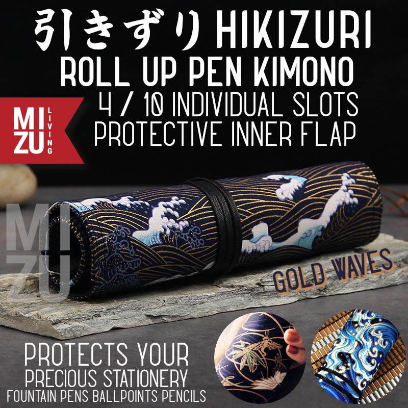 MIZU HIKIZURI Golden Pen Kimono Roll Up Pencil Case Fountain Pen Protector Tempat Pensil Pen Gulung