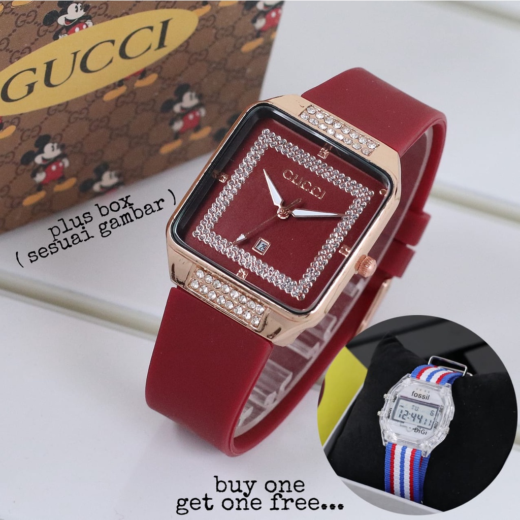 JAM TANGAN FASION WANITA JAM ANALOG CEWE PROMO BELI 1 GRATIS 1-MERAH