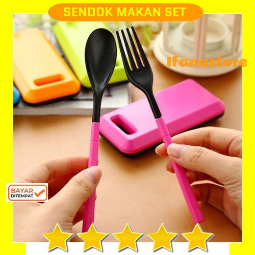 Sendok Garpu Sumpit Lipat Travel Portable / Sendok Garpu Sumpit Travel Set Alat Makan Lipat Portable