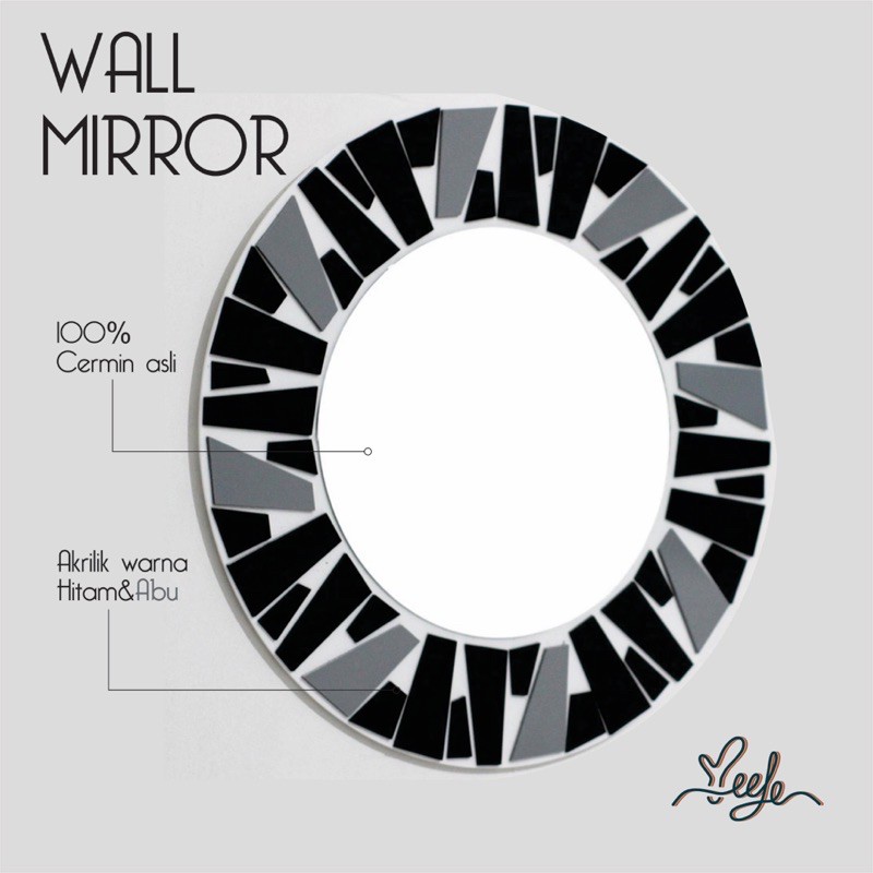 Cermin dinding bulat hias, Wall mirror decor monochrome