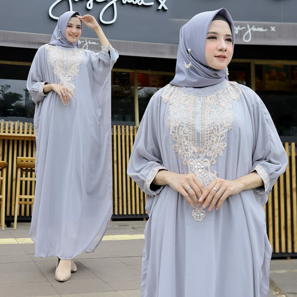 HOPYLOVY - Kaftan Wanita Bordir Mewah Kombinasi Payet bahan Ceruty Marina