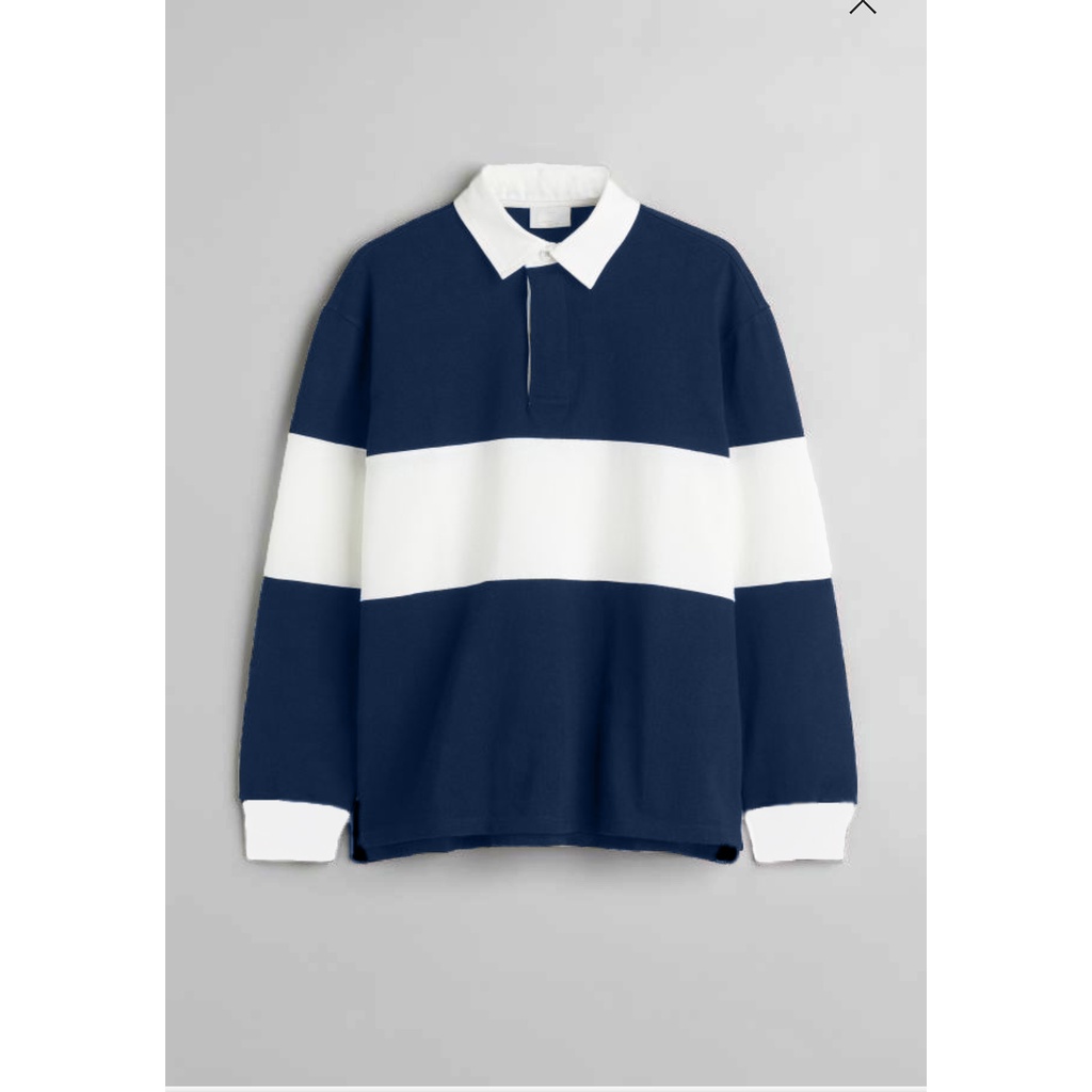Sweatshirt Kaos Polo Pria dan Wanita Kaos Oversize Rugby Shirt-Navy White