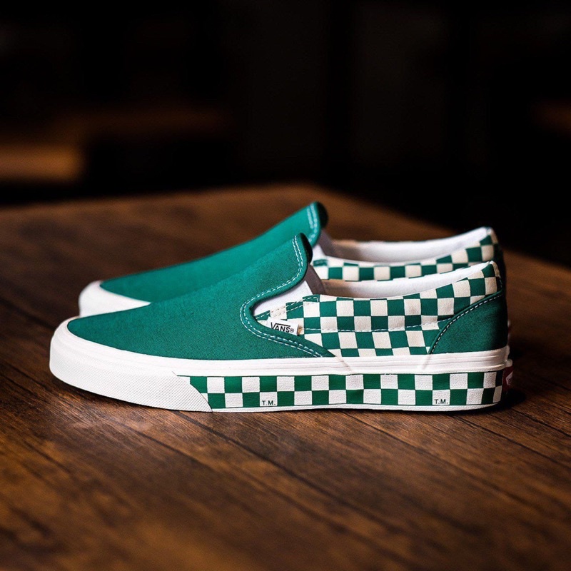 VANS SLIP-ON SIDEWALL ULTRAMARINE GREEN/WHITE CLASSIC ORIGINAL 100%