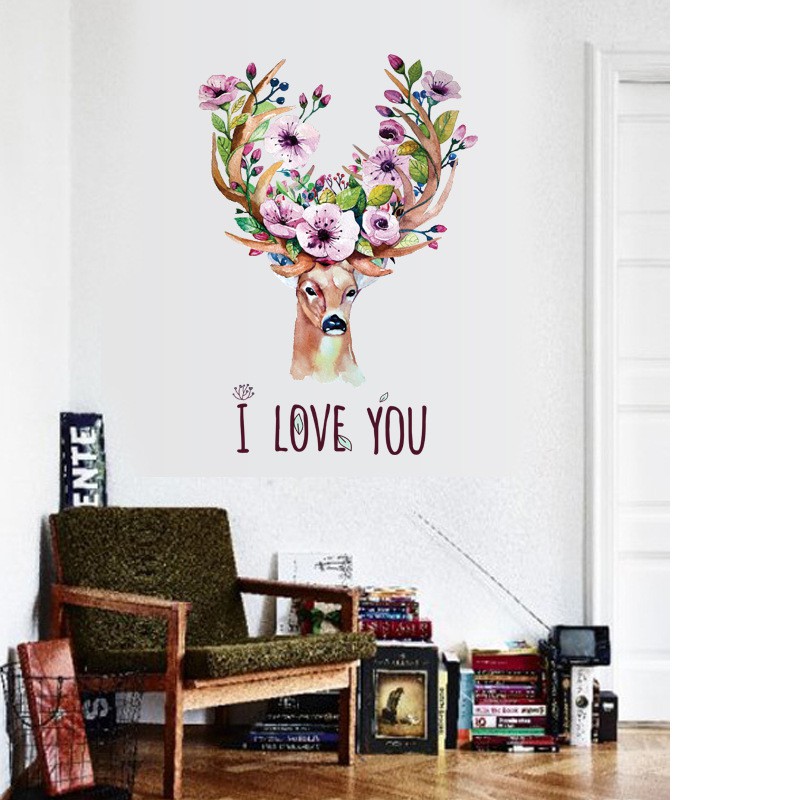 Reliza Wall Sticker Flowers Deer Kepala Rusa Stiker Dinding LDR