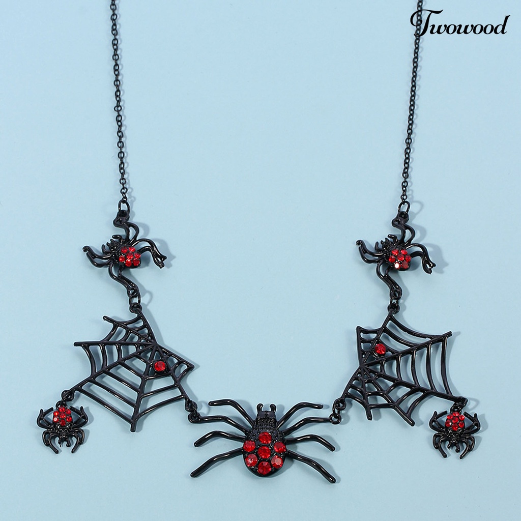 Kalung Dan Anting Bentuk Sarang Laba-Laba Aksen Berlian Imitasi Gaya Punk Gothic Untuk Pesta Halloween