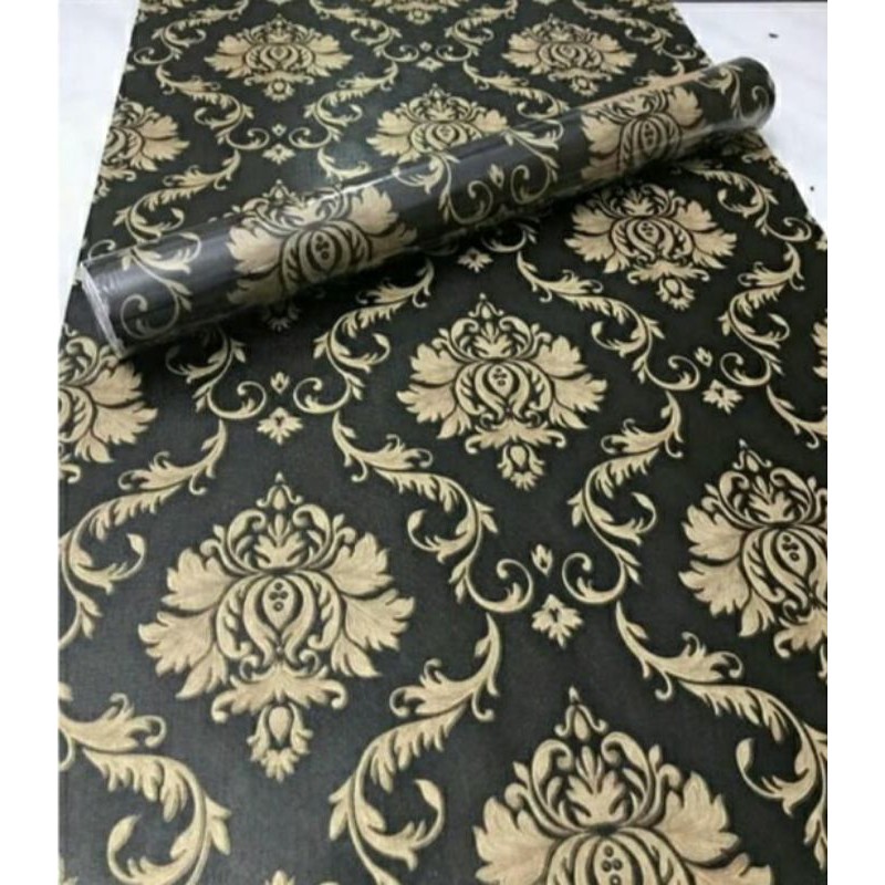 wallpaper motif batik hitam gold