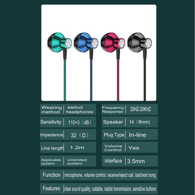 Earphone In Ear 9d Surround Sound Canceling Bahan Metal Dengan Kabel Jack 3.5mm