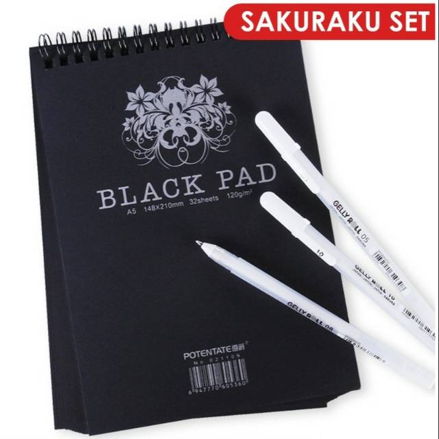 

(Paket) Black Pad A5 & 3pcs Sakura White Pen Gelly