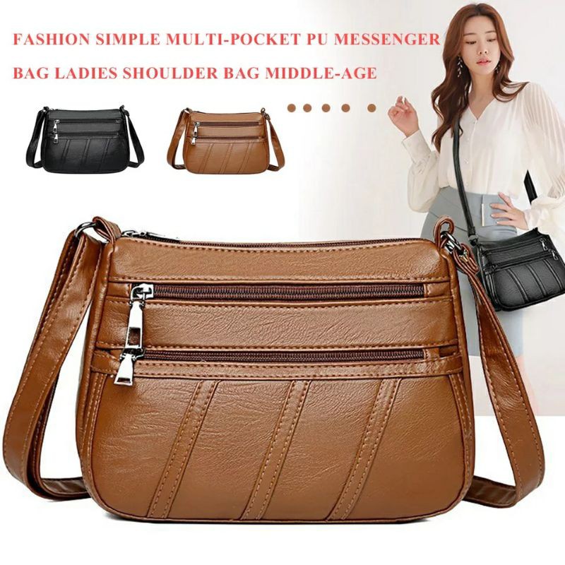 Hot Sale Fashion Tas Selempang Kulit Wanita Simple Multi-pocket Korean