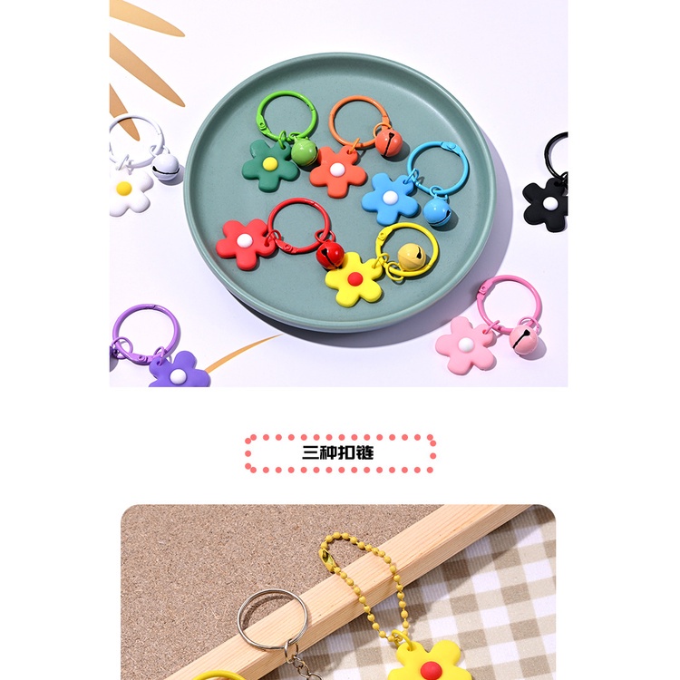 ANGLAI- 2pcs/set Korean Style Candy Color Bells Flower Shape Key Pendant for Women Birthday Gift