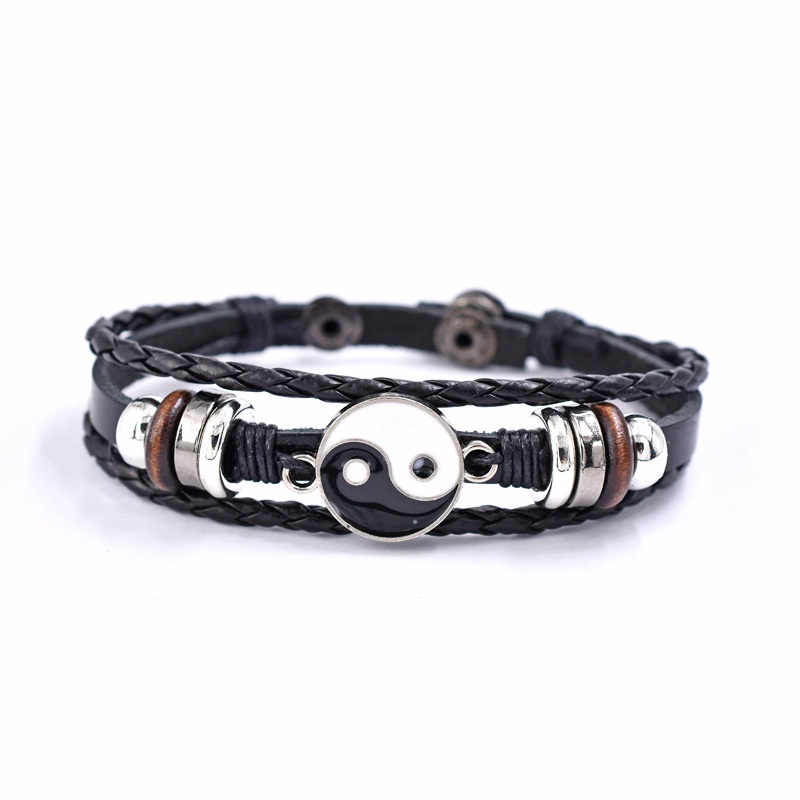 Gelang Tangan Kulit Kepang Multi Layer Hias Manikmanik Yin Yang Religius Untuk Wanita