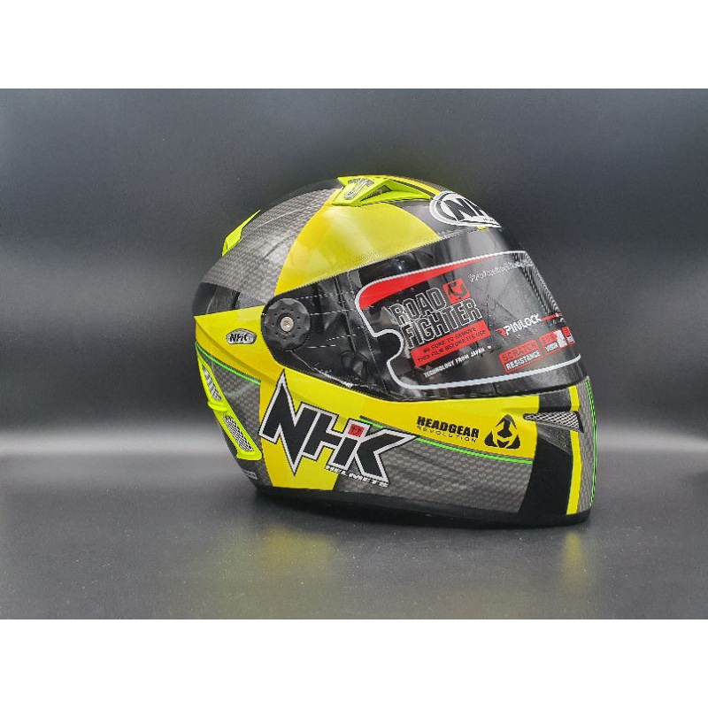 HELM NHK FULLFACE GP PRO RACE TERMINATOR D RING MOTIF- YELLOW FLUORECENT