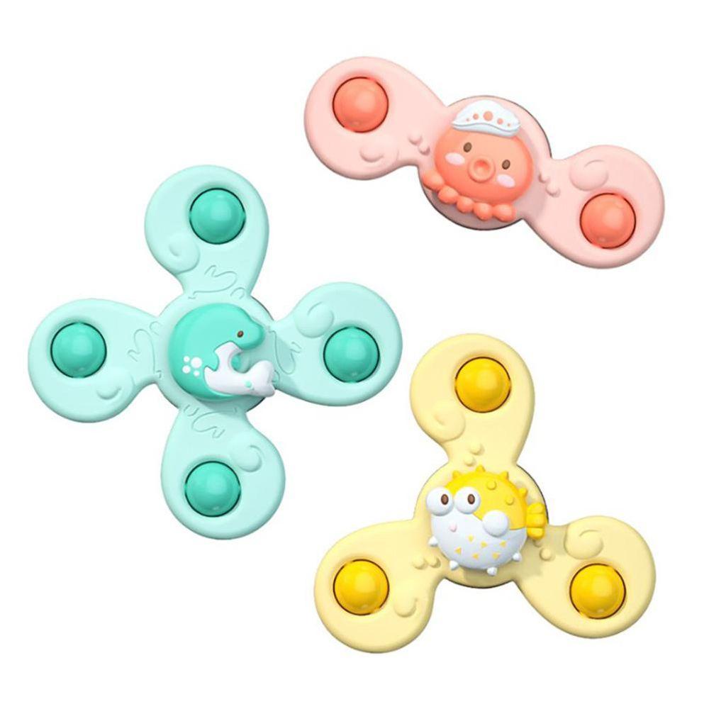 NEEDWAY Mainan Bayi Spin Top Mandi Kerincingan Teether Kartun Anak Edukasi Permainan Bayi Gyroscope Edukasi Anak Laki-Laki Anak Mandi Sucker Spinner