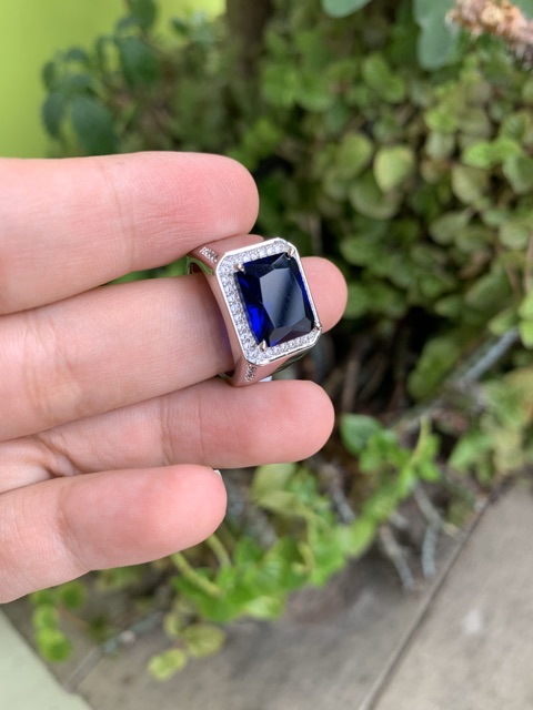 Cincin Pria Perak Batu Royal Blue Safir Elegan