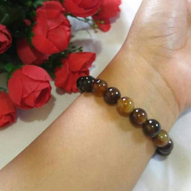 Gelang Giok Aceh Coklat Tua Bercorak Putih Natural Batu Berserat