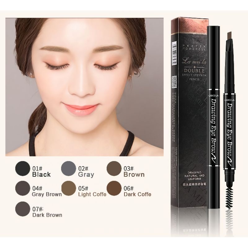 Pensil Alis Lameila Berkepala Ganda Eyebrow Lameila Berkepala 2 Tahan Lama Tersedia 7 pilihan Warna Untuk Dapat digunakan di berbagai Kesempatan Tahan Air Berwarna HITAM ABU DEEPBRON LIGHT COFFE  Berkualitas OYAYA KOSMETIK PEKANBARU GROSIR ECER RIAU