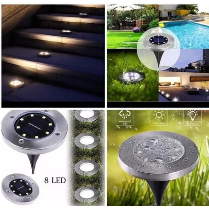 Lampu taman solar tanam tancap pavling bulat tenaga surya 8 LED