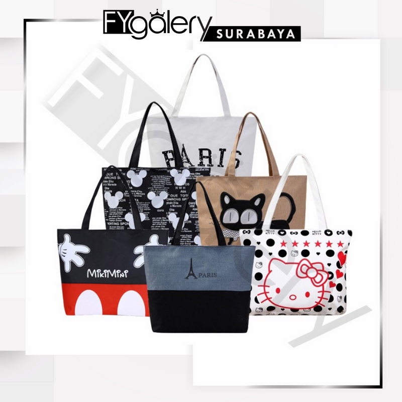 FYGALERYSURABAYA FYG1390 Totebag Wanita Tote Bag Resleting Kanvas Karakter