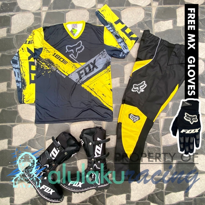Jersey, Celana, Sarung Tangan &amp; Sepatu Fullprint with Protectors Fullset MX Trail Motocross - Paket Bundling FOCTFG191501-F41