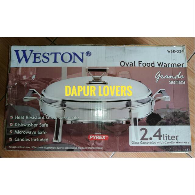 Oval Food warmer (Wadah prasmanan) 2.4 Liter Wadah Kaca PYREX