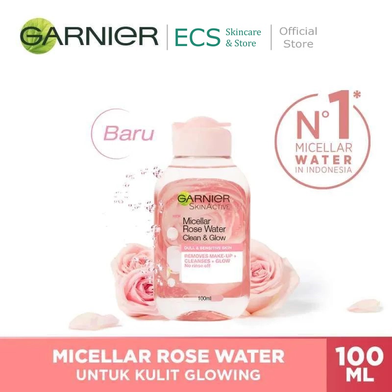 Garnier Micellar Rose Water Cleanse &amp; Glow 125ml / 400ml - Pembersih Wajah Kulit Kusam &amp; Sensitif
