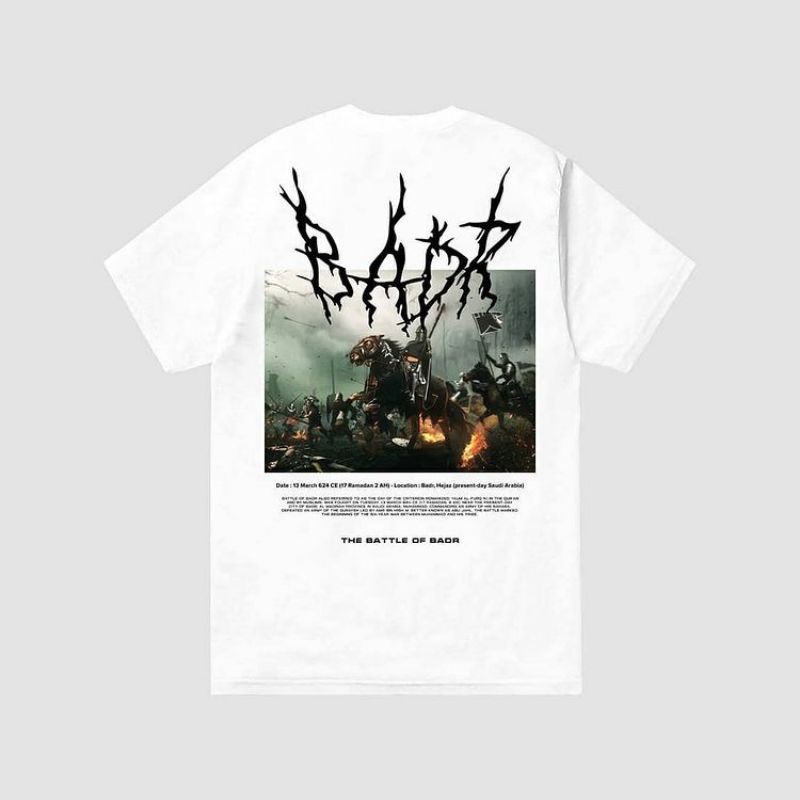 Kaos Dakwah Pria Muslim Dakwah Islami Tema Badr White MOSLEM LIMITED-3