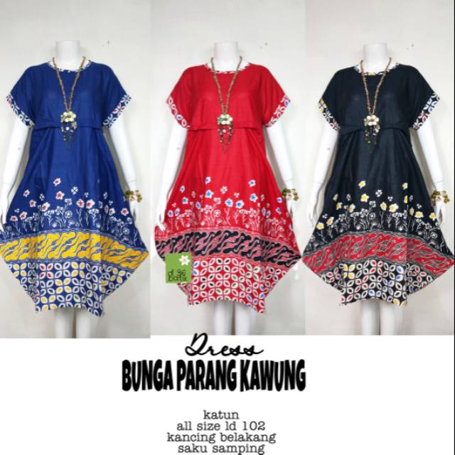 Dress bunga Parang kawung Atasan Baju batik modern wanita santai kerja.