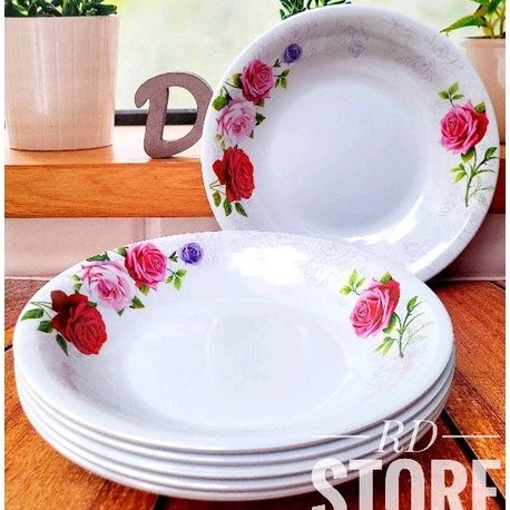 PROMO 6.PCS PIRING MAKAN CEKUNG MELAMINE MOTIF ROSE