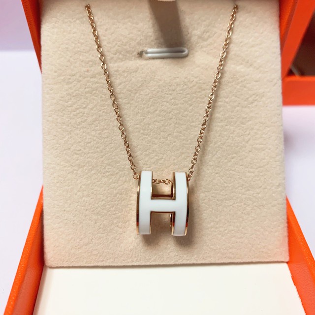 Kalung Dengan Liontin Huruf H | Kalung Rantai Klavikula Enamel Bentuk Oval | Kalung Rantai Pendek Lapis Rose Gold 18K Bahan Titanium Steel Untuk Wanita