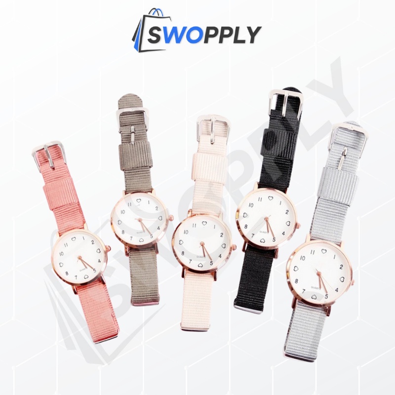 Swopply J173 Jam Tangan Kanvas Wanita Jam Analog Cewek Elegan Wrist Watch