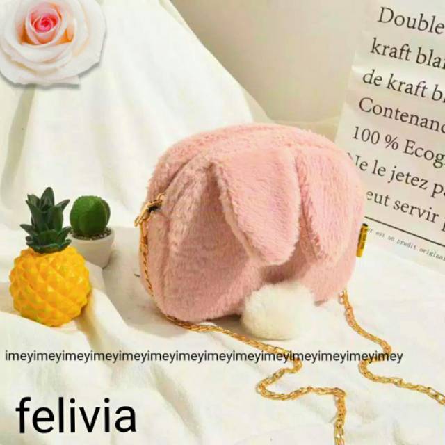 Selempang bulu tali rante / tas felivia imey