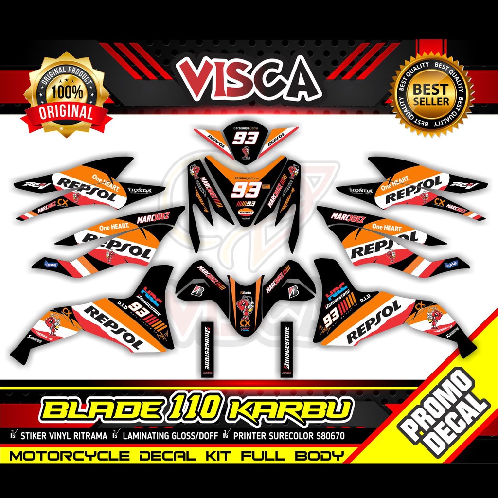 Decal Blade 110 Old Full Body Stiker Motor Blade 110 Full Body Striping Blade 110 Variasi Repsol Mar