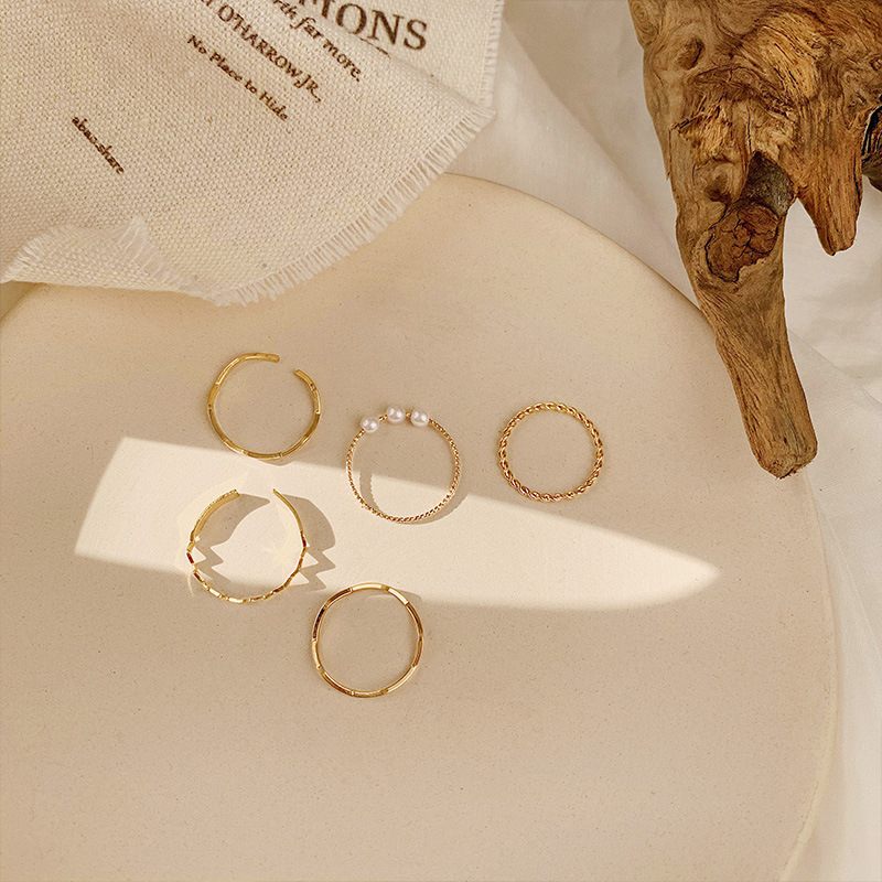 We Flower 5pcs / Set Cincin Manik-Manik Mutiara Gaya Korea Untuk Wanita