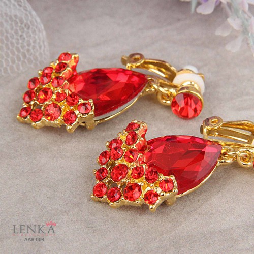[SIAP KIRIM] AKSESORIS ANTING PESTA PENGANTIN CRYSTAL MERAH MODERN AAR003