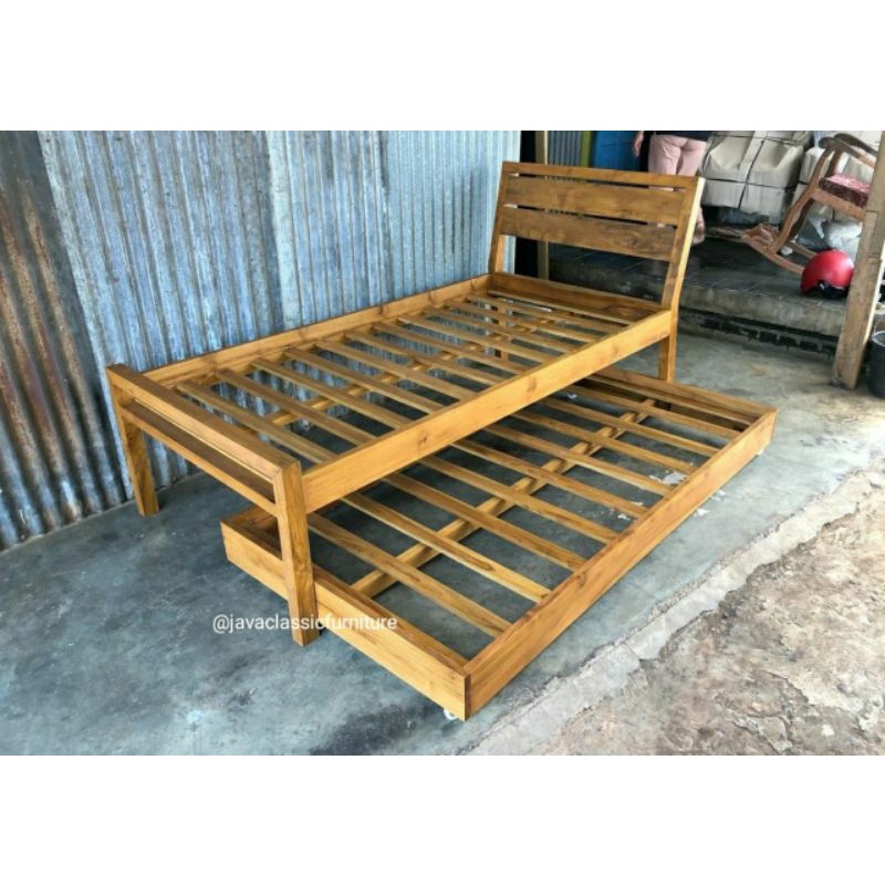 DIPAN DOUBLE BED FINISHING NATURAL / TEMPAT TIDUR ANAK MINIMALIS BAHAN KAYU JATI 120x200-1