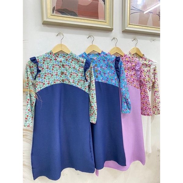 Dress Anak Perempuan Dress Viral Turun Naik Dress Viral di Tiktok Dress Plisket Anak premium Turun N