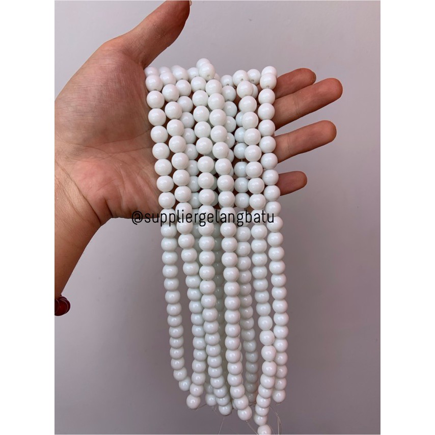 natural 10mm batu WHITE onyx PUTIH warna kilap supplier aksesori obsid