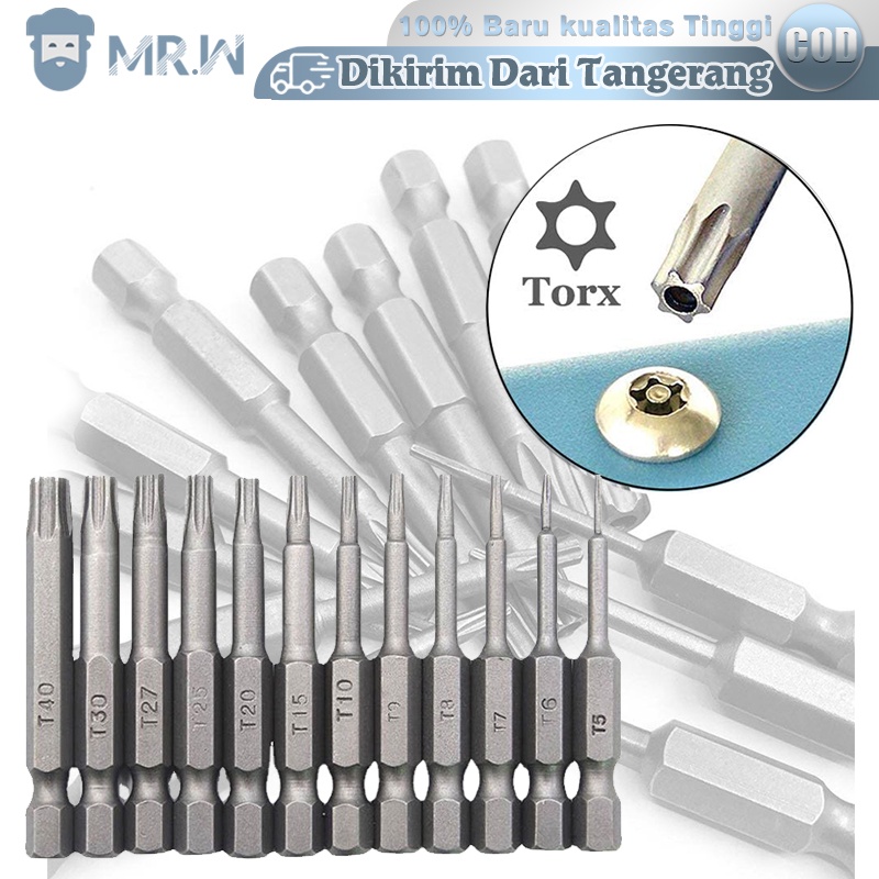 12PCS Mata Obeng Bintang/Mata Obeng Torx/Hex Shank T5-T40 5cm Untuk Alat Pertukangan Bits