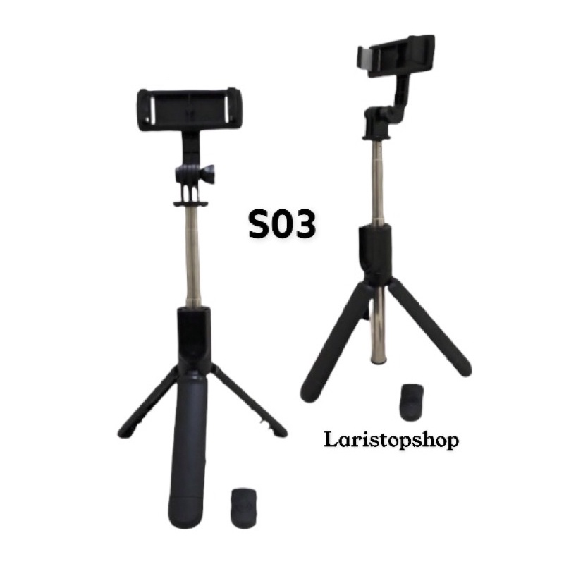 Tongsis Tripod Hp Handphone Bluetooth S03 3 in 1 + Remote Control / Tongsis Tripod Kamera Handphone Vertikal horizontal / Tongsis Multifungsi / Tongsis Tripod Bluetooth